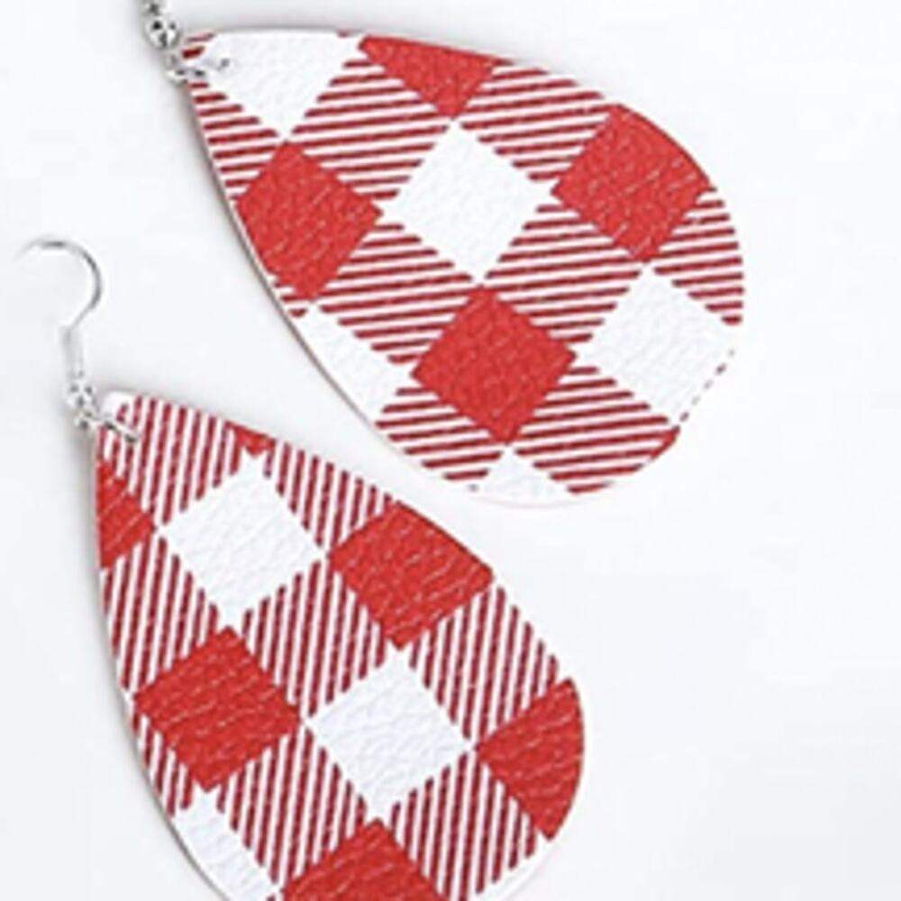 Valentines Faux Leather Bufflo Checker Earrings - Picture 3 of 5